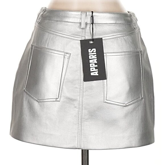 NWT $280 Apparis Size M silver Faux leather mini skirt M - Picture 3 of 13